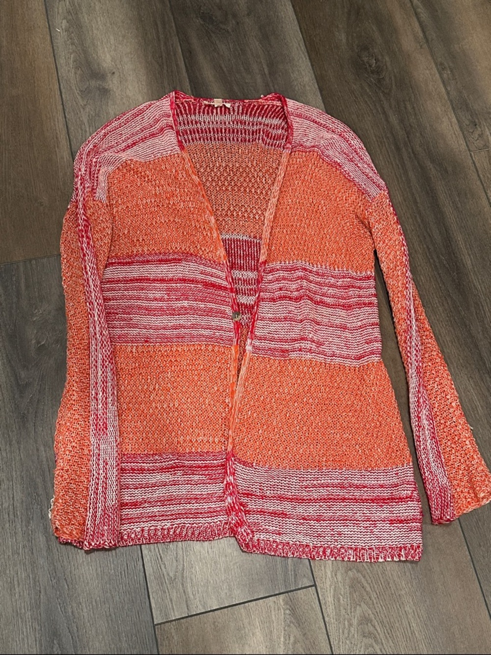 Women’s Open-Front Lightweight Orange & Pink Knit Sweater